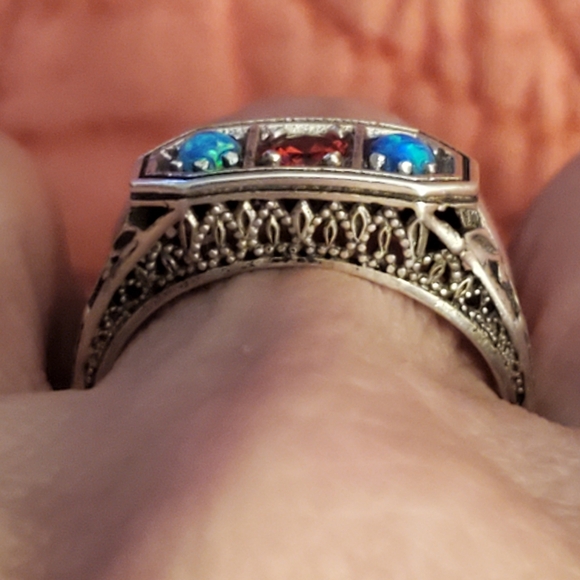 Art deco style sterling silver opal ring - Picture 3 of 6